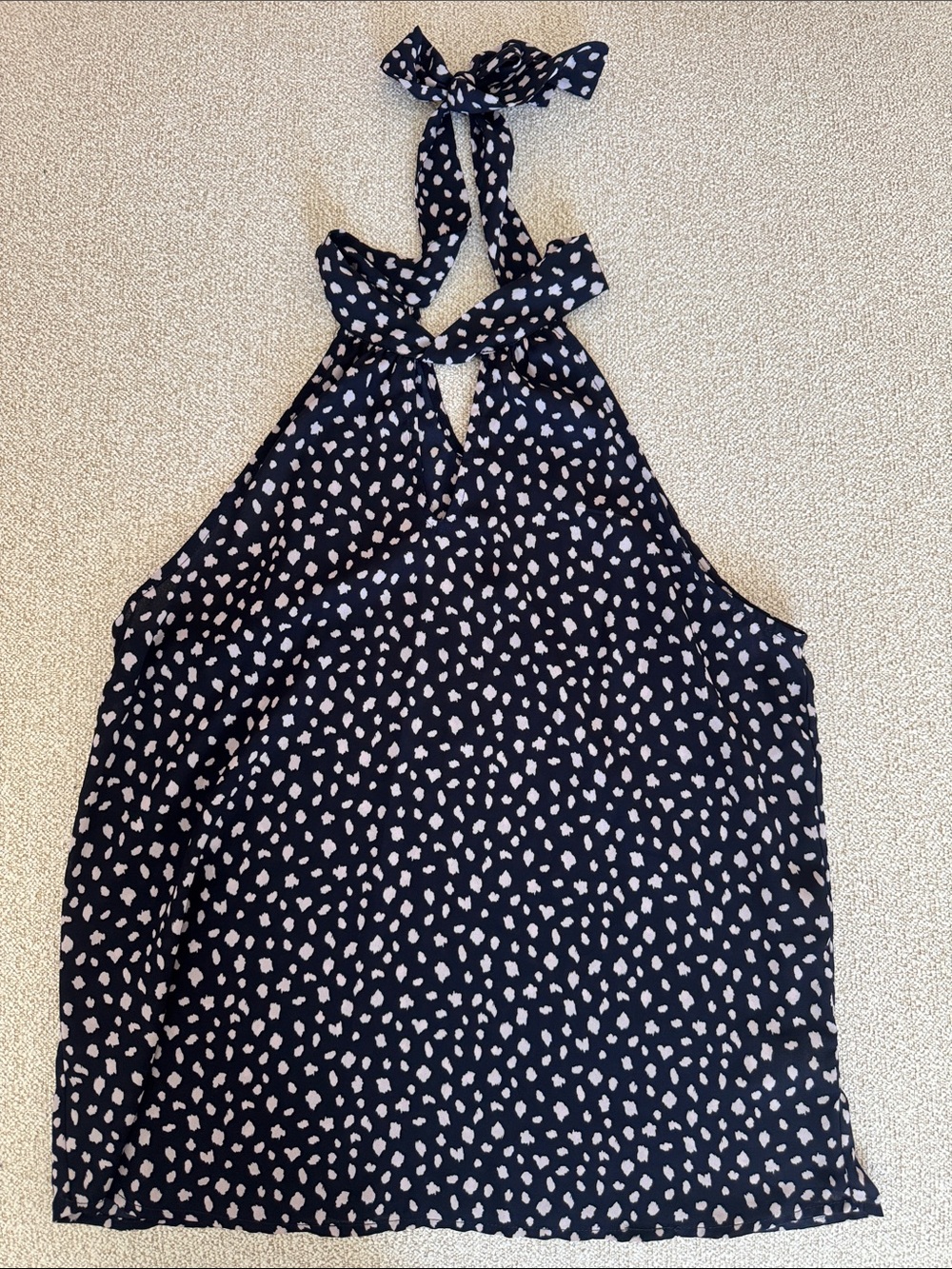 Pleione Navy Halter Polka Dot Tie-Neck Camisole
